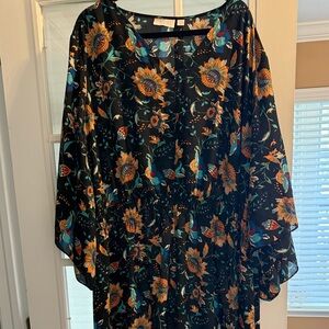 Elegant Floral Long Sleeve Dress in Black and Orange